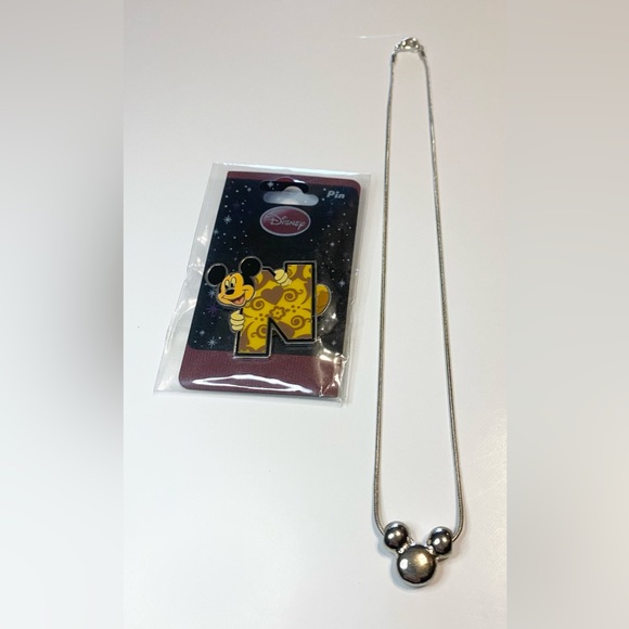 Disney Silver Necklace and Pin “N” Authentic From Disneyland 28” Kids Jewelry - Picture 3 of 5